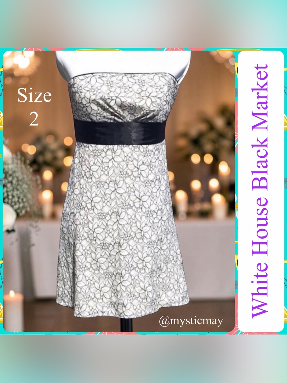 WHITE HOUSE BLACK MARKET White Strapless Floral Lace Overlay Formal Dress Size 2